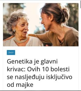 GENETIKA JE GLAVNI KRIVAC: Ovih 10 bolesti se nasljeđuju isključivo odmajke