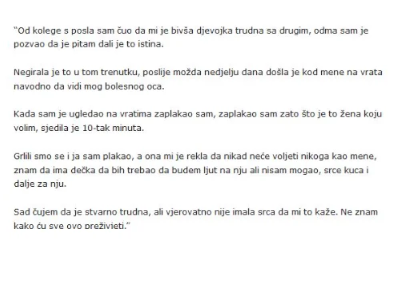 “Od kolege s posla sam čuo da mi je bivša djevojka trudna sa drugim…”