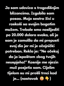 Borila sam se da dobijem nasljedstvo svoje sestre — ona uživa u luksuzu, a ja sam siromašna udovica.